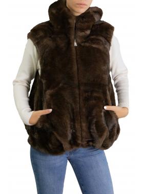 Gilet similpelliccia con cappuccio 